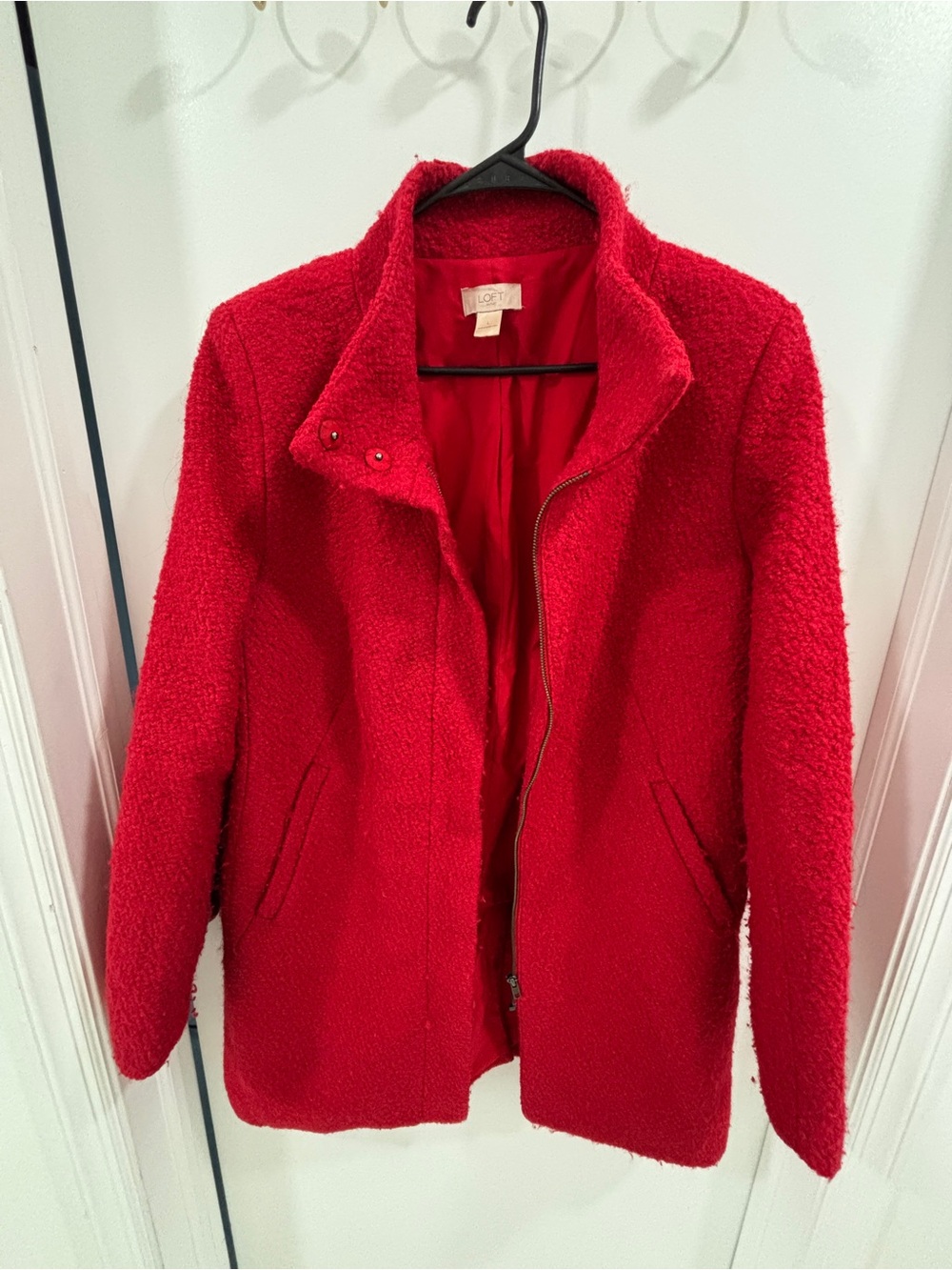 LOFT Red Teddy Zip Jacket